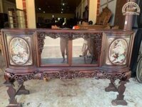 tủ chè khảm văn vương cầu hiền bệ lèo đục ngũ phúc gỗ gụ