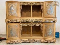 tủ chè mộc gỗ gụ khảm tích văn vương bệ lèo đục ngũ phúc