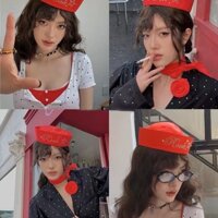 Tự Chế Niche Thiên Niên Kỷ Hot Girl Thủy Thủ Mũ Siêu Tay Bầu Không Khí Dính Kim Cương lõm Hình Nón Đạo Cụ Ảnh