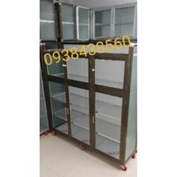 Tủ chén bát nhôm kính 4 ngăn 6 cánh cửa giá tại xưởng