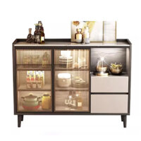 Tủ chén gỗ đẹp cánh khung nhôm kính GHT-51624