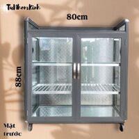 Tủ chén nhỏ gọn 80 x 40 x 88cm nhôm kính bền chắc, có bánh xe. Mới 100%