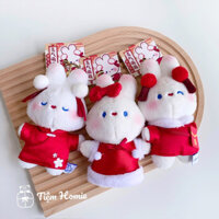 [Tự chụp/Có sẵn] Móc khoá Thỏ áo đỏ may mắn nhồi bông 16cm TIỆM HOMIE