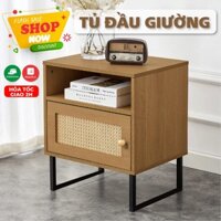 Tủ Đầu Giường 1 Ngăn Kéo Khung Sắt Nan Gỗ