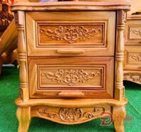 Tủ đầu giường gỗ đỏ Tân cổ điển - 2 ngăn kéo