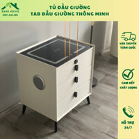 Tủ Đầu Giường, Tab Đầu Giường Hiện Đại, Tủ Mini 3 Ngăn Thông Minh (Đèn Led+Sạc Ko Dây+Loa Bluetooth+Khóa Vân Tay)