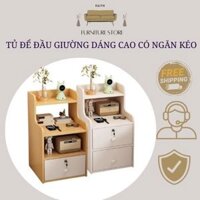 Tủ Để Đầu Giường - Tab Đầu Giường Dáng Cao Có Ngăn Kéo Khóa Gỗ MDF Cao Cấp Kiểu Dáng Sang Trọng