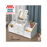 Tủ để đồ trang điểm,hộp đựng đồ mỹ phẩm mini để bàn,kệ đựng mỹ phẩm mini có gương tròn dạng mèo