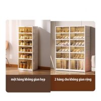 Tủ Để Giày Dép Gấp Gọn Kép 6 Tầng , 9 Tầng Liền Khối Cửa Trong Suốt Nhựa PP Cao Cấp Chắc Chắn