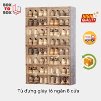 Tủ Để Giày Gấp Gọn Trong Suốt Cao Cấp 16 Ngăn Đựng 8 Cửa Gập Nam Châm Thiết Kế Đẹp Mắt