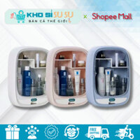 Tủ đồ mỹ phẩm dán tường - Kệ đựng mỹ phẩm treo tường, tủ đồ dán tường nhà tắm 2 ngăn có nắp đậy đa năng Hokori 3635