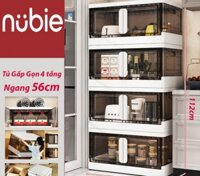 Tủ Đựng Đồ Gấp Gọn Nubie Cao Cấp 4 Tầng, Cửa Nam Châm, Kèm Bánh Xe