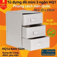 Tủ đựng đồ mini 3 ngăn HQ1 phong cách Hàn trang nhã  Hộp vải đựng đồ đa năng 3 tầng Hàn Quốc chính hãng - HQ1a  Kem Xám