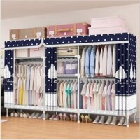 Tủ Đựng Quần Áo Tủ Vải Khung Thép titan 3 Buồng Cỡ Lớn Ngang 2m1 khung thép cỡ lớn