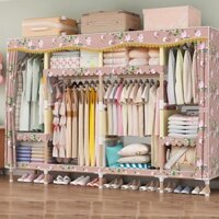 Tủ đựng quần áo tủ vải khung gỗ 4 buồng 8 ngăn loại 1 cỡ lớn vải cotton khung gỗ bọc nhựa trống ẩm
