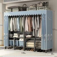 Tủ Đựng Quần Áo Vải Khung Thép 3 Buồng cỡ lớn 2m1 Tủ Vải Chốt Thép TUVAICAOCAP Với Khung Thép Cỡ Lớn Và Vải Cotton