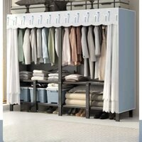 Tủ Đựng Quần Áo Vải Khung Thép 3 Buồng cỡ lớn 2m1 Tủ Vải Chốt Thép TUVAIBUIAN Với Khung Thép Cỡ Lớn Và Vải Cotton