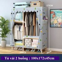 Tủ Đựng Quần Áo Vải Tủ vải khung gỗ 2 buồng Lắp Ghép Đa Năng Tủ Treo Quần áo Vải bảo hành 12 tháng toàn quốc
