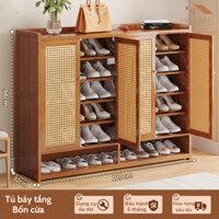 Tủ Giày 4 Cửa 7 Tầng Dung Tích Lớn, Chất Liệu Gỗ Tre Tự Nhiên Lâu Năm Được Sơn Phủ Bóng PU Bền Đẹp