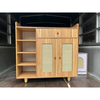 Tủ Giày Dép Tủ Đựng Đồ Trang Trí Nhiều Ngăn Kết Hợp Mây Đan Mắt Cáo Tự Nhiên Phong Cách Bắc Âu ND51 - Vân gỗ