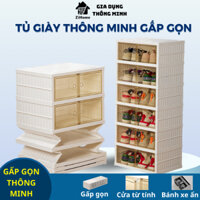 Tủ giày gấp gọn, Kệ để giày đa năng có bánh xe di chuyển siêu tiện dụng