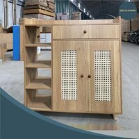 Tủ giày gỗ 2 cánh phối mây DECO HOME, tủ giày dép đa năng thiết kế hiện đại, chất liệu gỗ MDF cao cấp