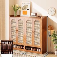 Tủ giày gỗ tre cửa mở giả mây tre đan, kệ đựng giày dép 3,4 cánh thoáng khí chống mối mọt