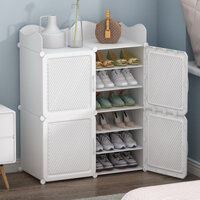 TỦ GIÀY NHỰA LẮP GHÉP ĐỂ GIẦY DÉP 12 NGĂN (ĐỰNG 24 ĐÔI) mẫu cửa 3D sóng thân trắng