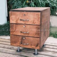 Tủ gỗ đầu giường vintage gỗ thông, cổ điển - Wisdecor