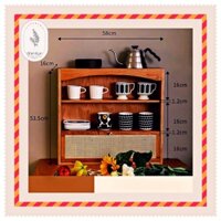 Tủ Gỗ Mini Để Bàn Đựng Đồ Chén Bát Cửa Lưới Mây Vintage SS33