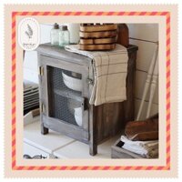 Tủ Gỗ Mini Để Bàn Đựng Đồ Chén Bát Cửa Lưới Thép 2 Ngăn Vintage SS60