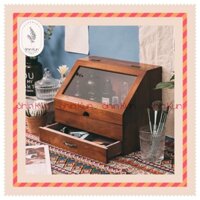 Tủ Gỗ Mini Để Bàn Đựng Mỹ Phẩm Decor Vintage Retro 2 Ngăn Tiện Dụng SS30
