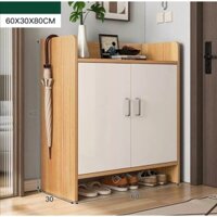 Tủ gỗ nội thất. Tủ giày gỗ 2 cánh trắng. Kích thước: 80 x 60 x 30cm. Gỗ MDF cao cấp.