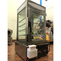 Tủ hấp bánh bao màn thầu 5 tầng, khay inox bao quanh tủ kính