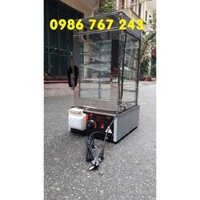 Tủ hấp nóng nguyên liệu như giò chả, bánh, xôi, tủ kính cường lực, 5 khay vuông inox