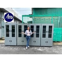 Tủ hồ sơ kính sắt nhôm đựng tài liệu cho văn phòng màu xám giá rẻ giao nhanh hcm hình chụp thực tế