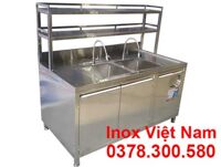 Tủ Inox Có 2 Bồn Rửa Và Khung Kệ Trên TUI-38