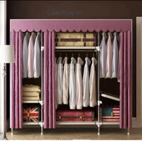 Tủ Kệ Treo quần áo Tủ Vải khung gỗ 3 buồng 8 Ngăn Tủ Treo Quần Áo Chắc Chắn Gô bọc nhựa Chống Ẩm Mốc