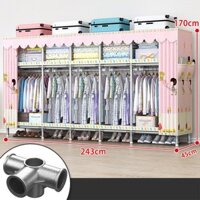 Tủ Kệ Tủ quần áo vải tủ vải Khung Thép CHỐT NỐI THÉP 5 buồng cỡ lớn treo quần áo lắp ráp đa năng , tủ đựng quần áo vải