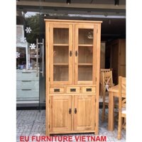 Tủ kính 4 cánh 3 hộc gỗ sồi Mỹ – EUF 206