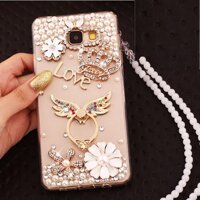 TỰ LÀM Đá Ngọc Trai Ốp Lưng dành cho Samsung Galaxy Samsung Galaxy J7 Prime TPU Trường Hợp cho Samsung J7 thủ Kim Cương + Bling Ngọc Trai dây chuyền