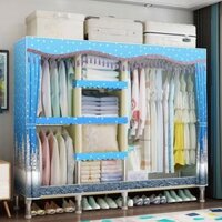 Tủ Lắp Ráp Tủ Quần áo Tủ Vải Khung Gỗ Bọc Nhựa , Tủ Đựng Quần Áo Vải 3 Buồng Có Thể Gấp Gọn Tủ Treo quần