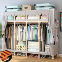 Tủ Lắp Ráp Tủ Quần áo Tủ Vải Khung Gỗ Bọc Nhựa , Tủ Đựng Quần Áo Vải 3 Buồng Có Thể Gấp Gọn Tủ Treo quần áo