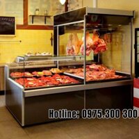 Tủ mát 4 mặt kính treo thịt heo tươi sống: bò, gà, trâu, bê thui, Dê tươi tự chọn