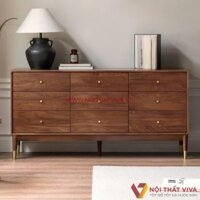Tủ Ngăn Kéo Gỗ Sồi Sơn Màu Óc Chó Kiểu Chân Cao 9 Hộc Kéo Đẹp