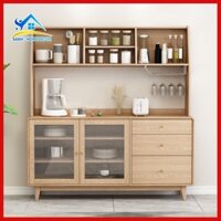 Tủ nhà bếp đa năng gỗ MDF phủ Veneer sồi cao cấp, tủ bếp cao đựng bát đũa gia vị nhiều ngăn lưu trữ STB100 nội thất Sành