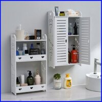 Tủ nhà tắm treo tường đựng mỹ phẩm, sữa rửa mặt chống nước màu trắng