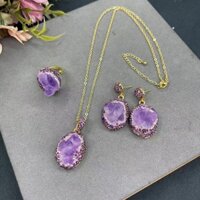 Tự Nhiên Brazil Thạch Anh Tím Thô Đá Bộ Trang Sức Đất Sét Kẻ Sọc Trang Sức Thời Trung Cổ Thiết Kế Ban Đầu Phong Cách Niche