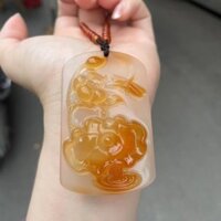 Tự nhiên Khá Vàng Chalcedony Mã Não Lá Sen Mặt Dây Chuyền Chuỗi Hoa Sen Lớn