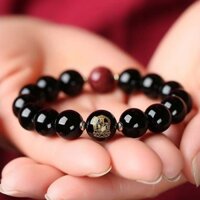 Tự Nhiên Màu Đen Mã Não Vòng Tay Cung Hoàng Đạo Phật Hạt Vòng Tay Đá Đen Obsidian Vòng Tay Người Bảo Vệ Sáu Nhân Vật Thần Chú cinnabar Vòng Tay